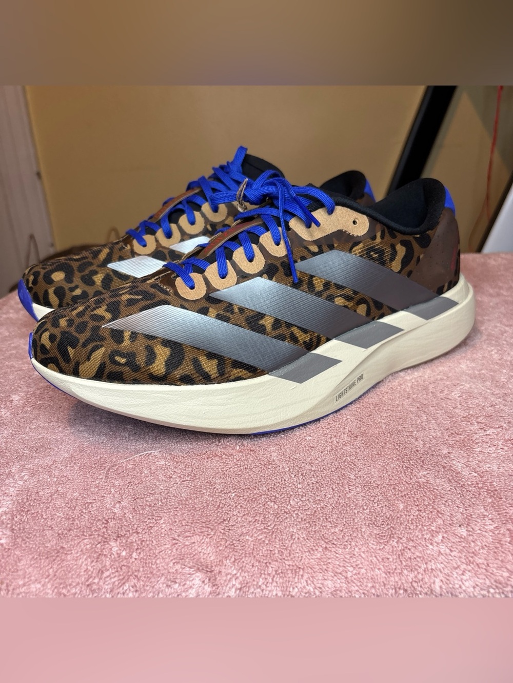 Adidas Adizero Evo SL men’s athletic shoes leopard print brown JS4493 Size 9.5